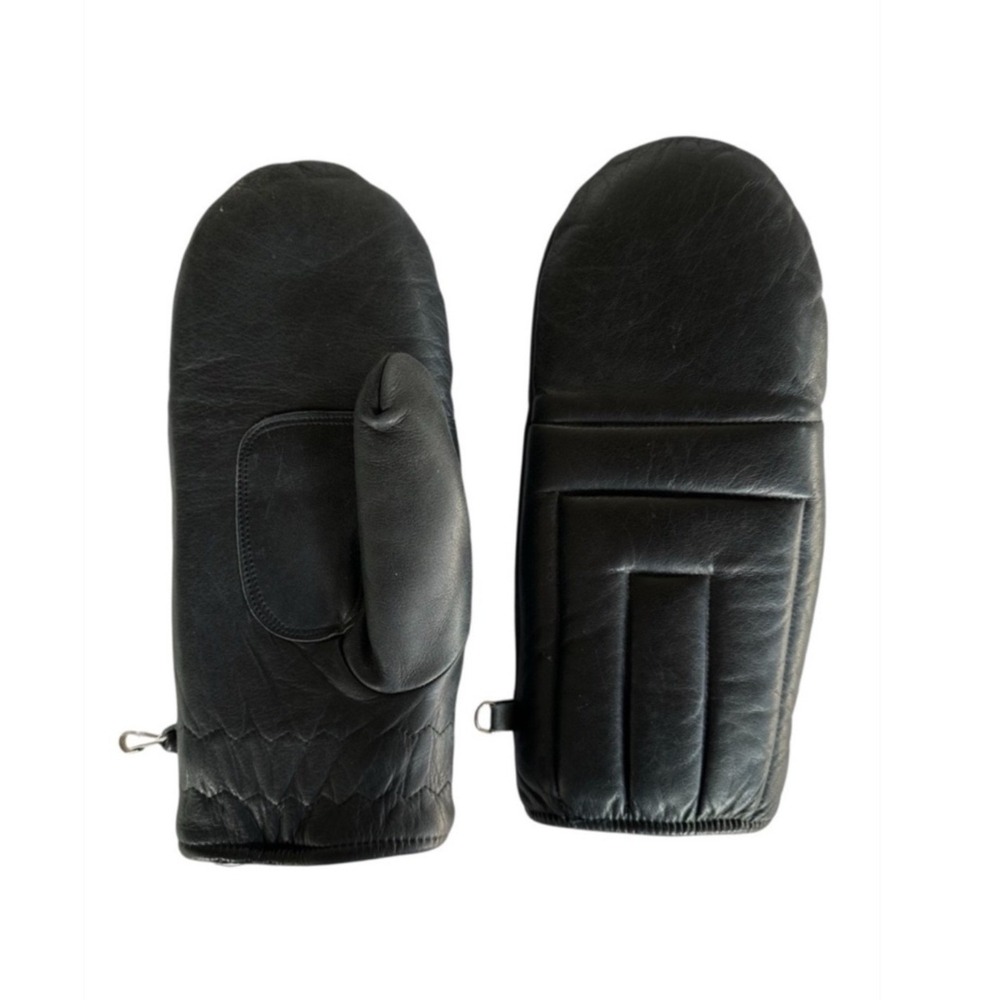Grandoe Mens Black Genuine Leather Mittens Gloves Foam Lined Winter Ski Medium